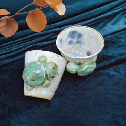Handmade "Turtle Treasures" Ceramic Minis - Set of 2 Shot & Succulent Jars - Wonder Creatures Collection