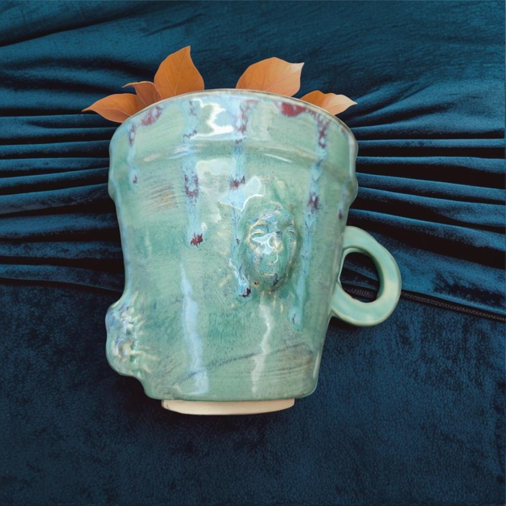 Handmade Green teacup lange skull