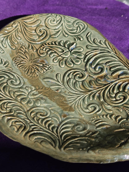 Handmade Green butterfly jewelry dish
