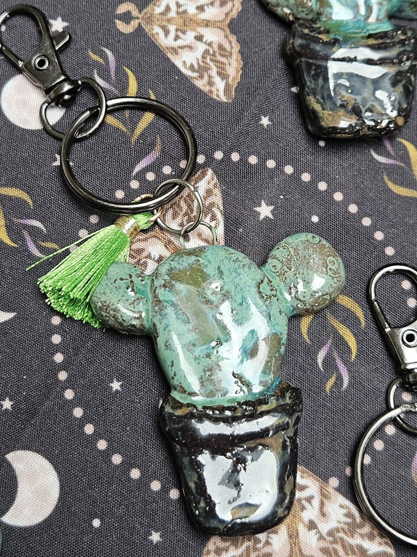 Pocket Prickle Keychains – Whimsical Cactus Ceramic Charms, 2 x 4 cm