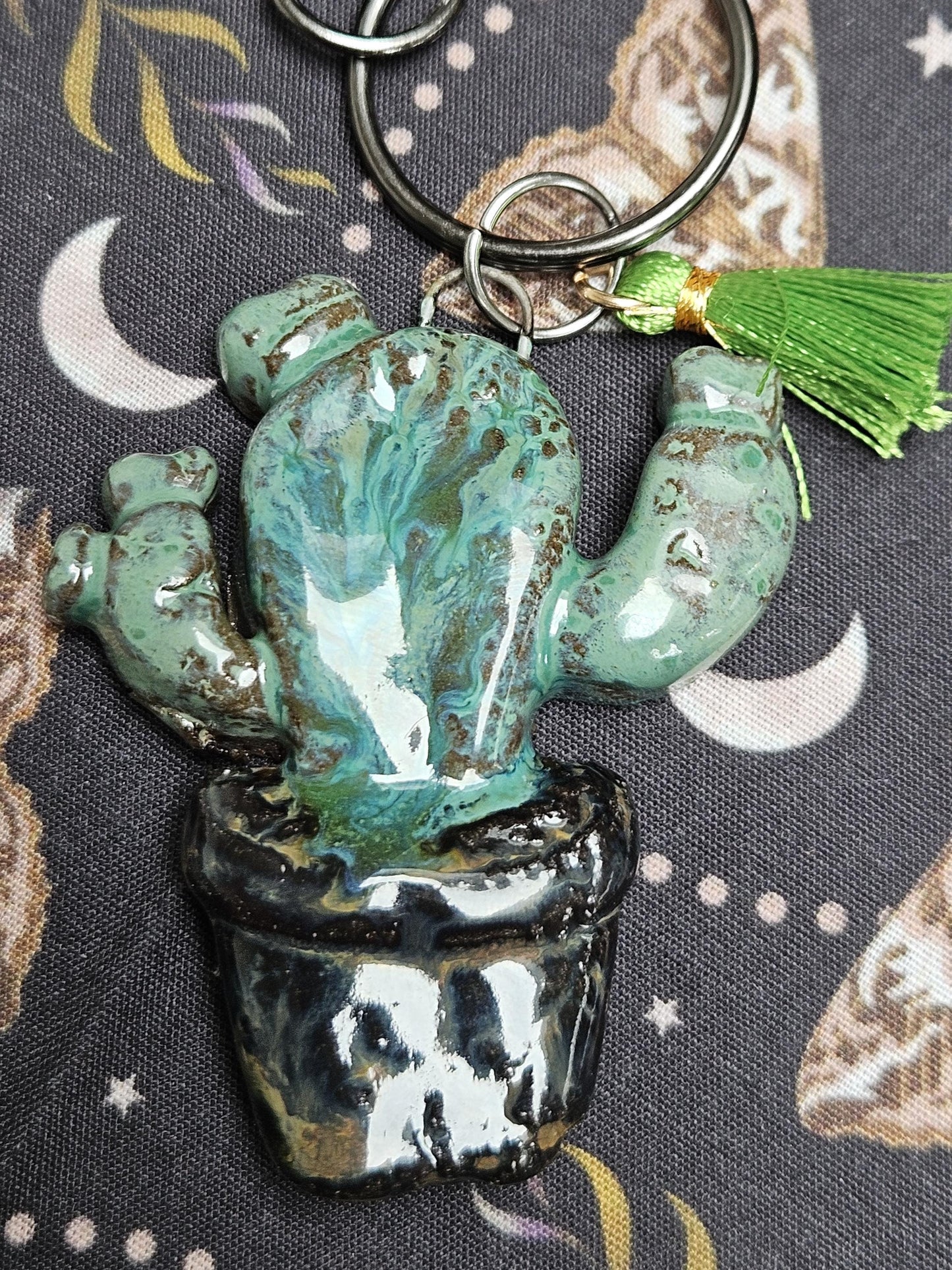 Pocket Prickle Keychains – Whimsical Cactus Ceramic Charms, 2 x 4 cm