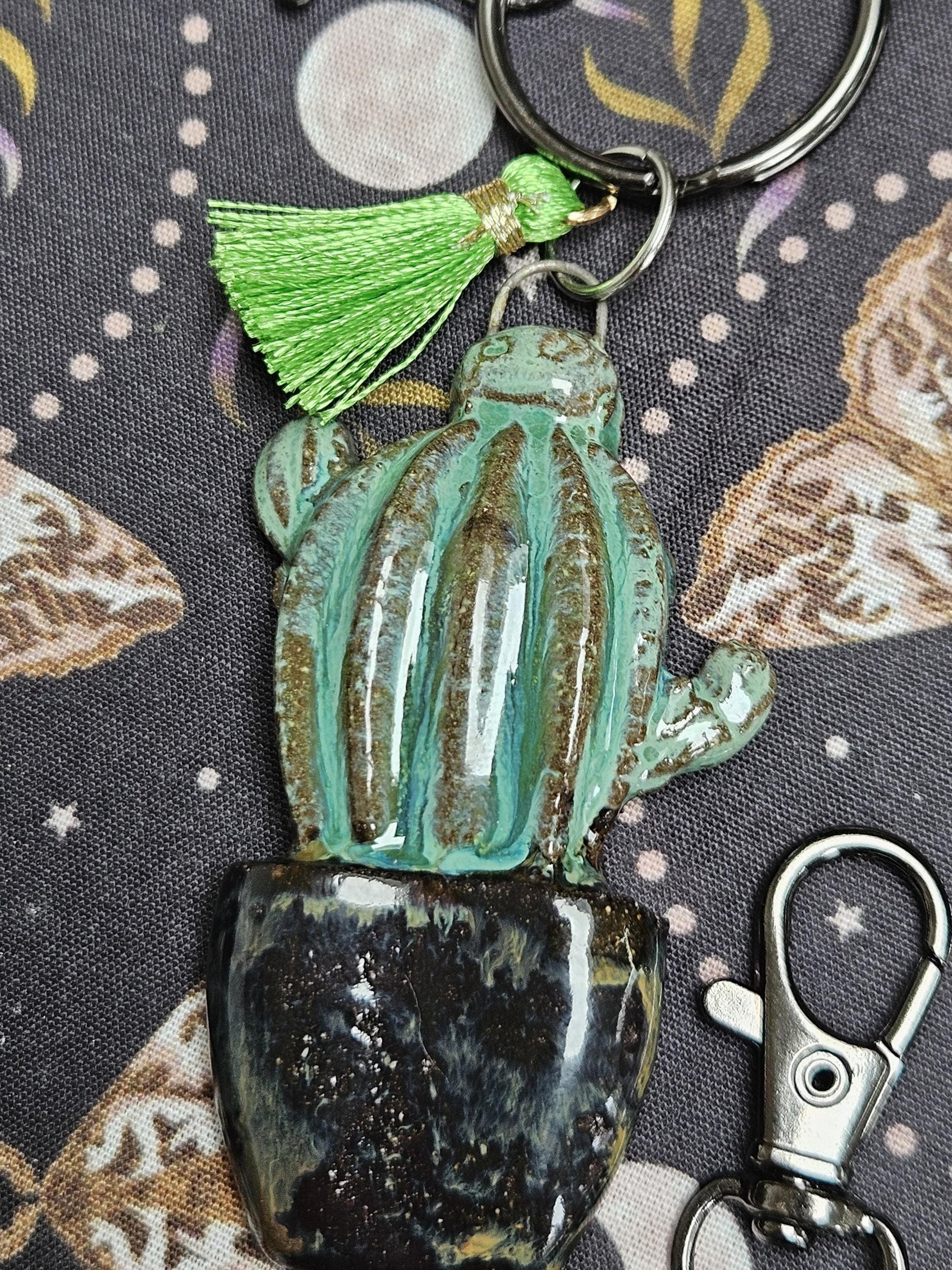 Pocket Prickle Keychains – Whimsical Cactus Ceramic Charms, 2 x 4 cm