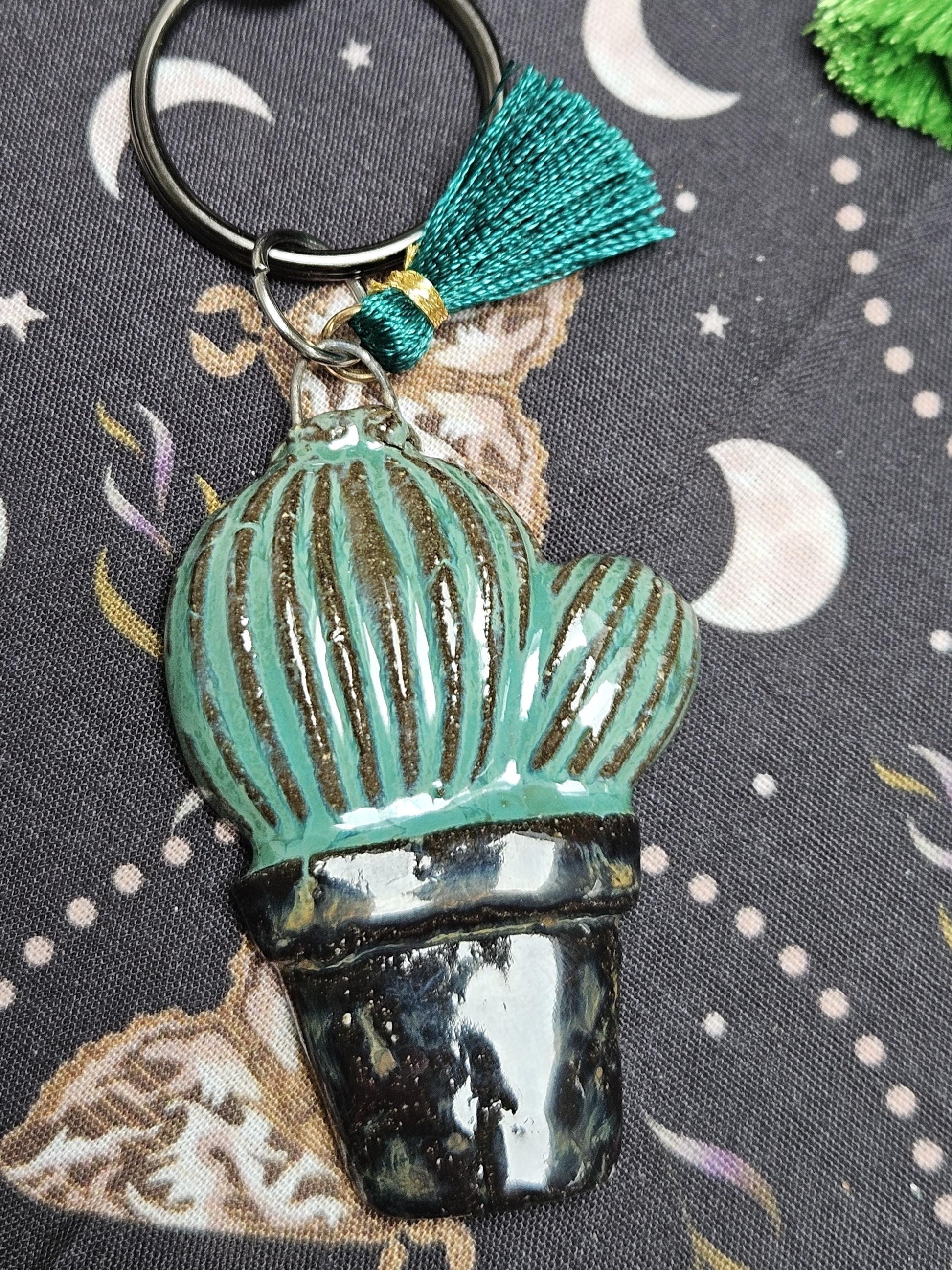 Pocket Prickle Keychains – Whimsical Cactus Ceramic Charms, 2 x 4 cm
