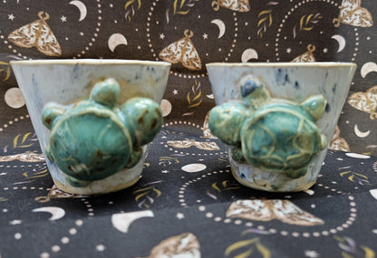 Handmade "Turtle Treasures" Ceramic Minis - Set of 2 Shot & Succulent Jars - Wonder Creatures Collection