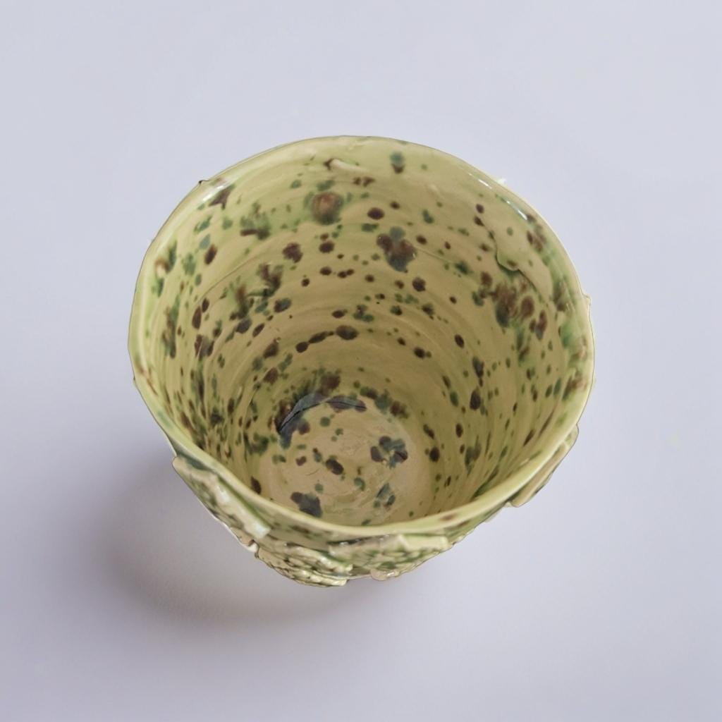Green Skull Motif Ceramic Plant Pot – Handmade Gothic Decor