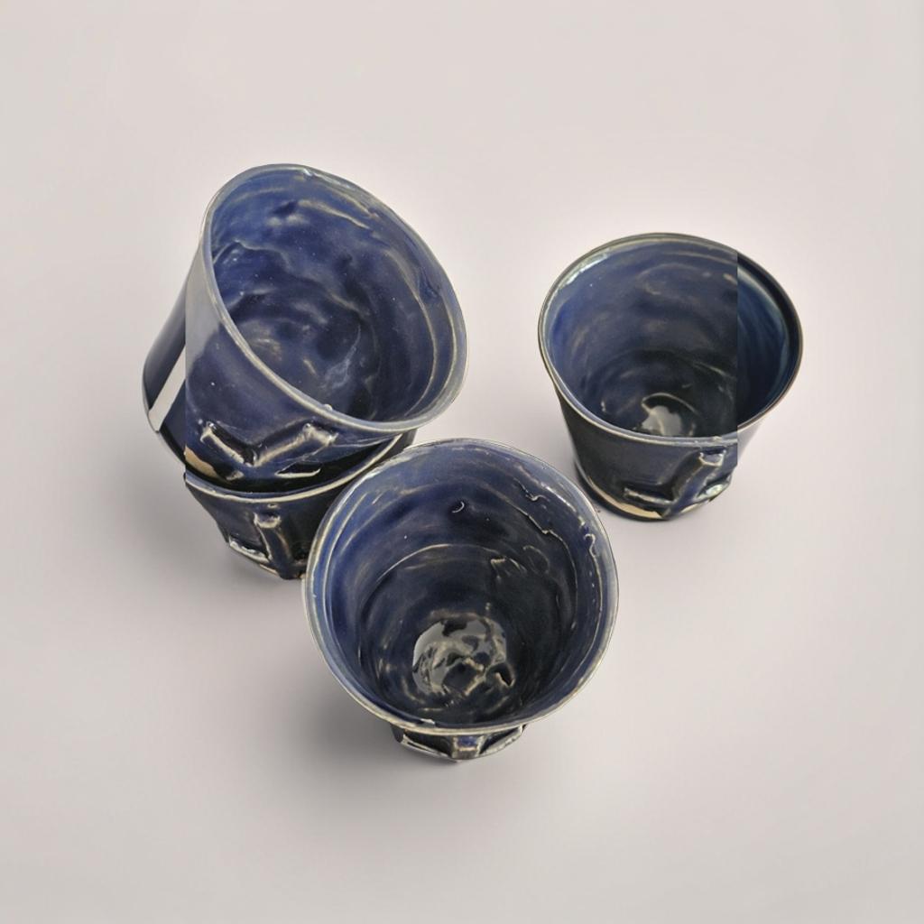 Dark Blue Ceramic Shot Glass – Upside Down Cross | Handmade Occult Espresso or Succulent Cup set of 2