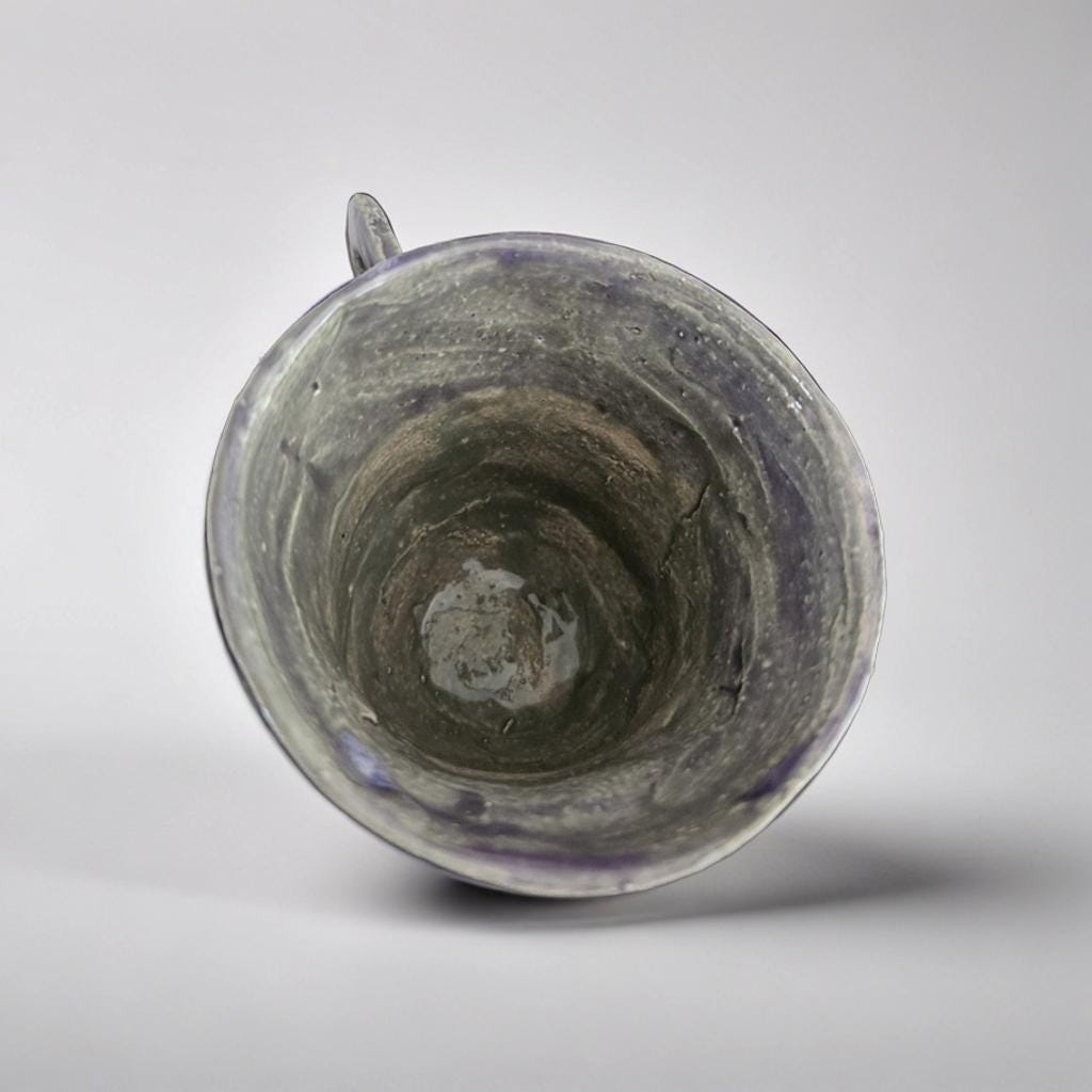 Handmade Ceramic Coffee Cup with Moth Relief – Wabi Sabi Purple