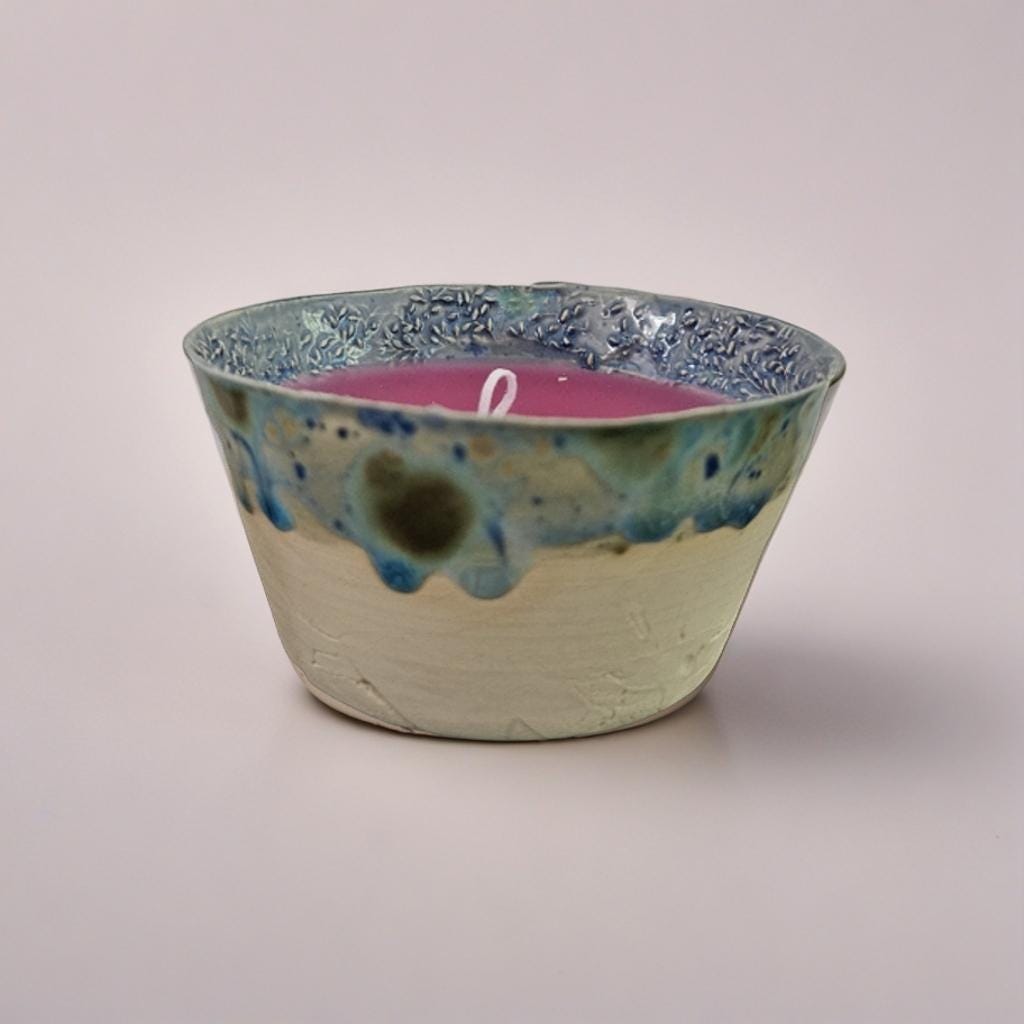 Magenta Ritual Candle in Glazed Ceramic Bowl – Earthy, Intentional & Reusable,