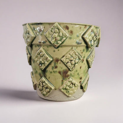 Green Skull Motif Ceramic Plant Pot – Handmade Gothic Decor