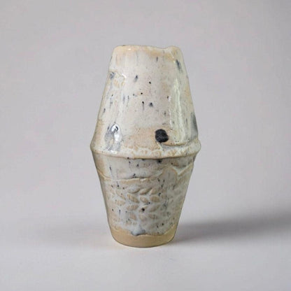 Vintage Grain Mini Vase – Azure Blue and Beige Ceramic Vessel, Ø6×10 cm