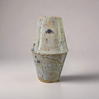 Vintage Grain Mini Vase – Azure Blue and Beige Ceramic Vessel, Ø6×10 cm