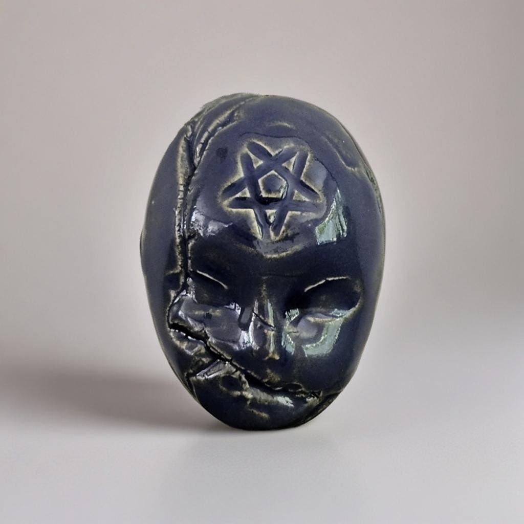 Occult Baby Face Magnet – Handmade Ceramic, 4x3 cm, Dark & Disturbing Decor