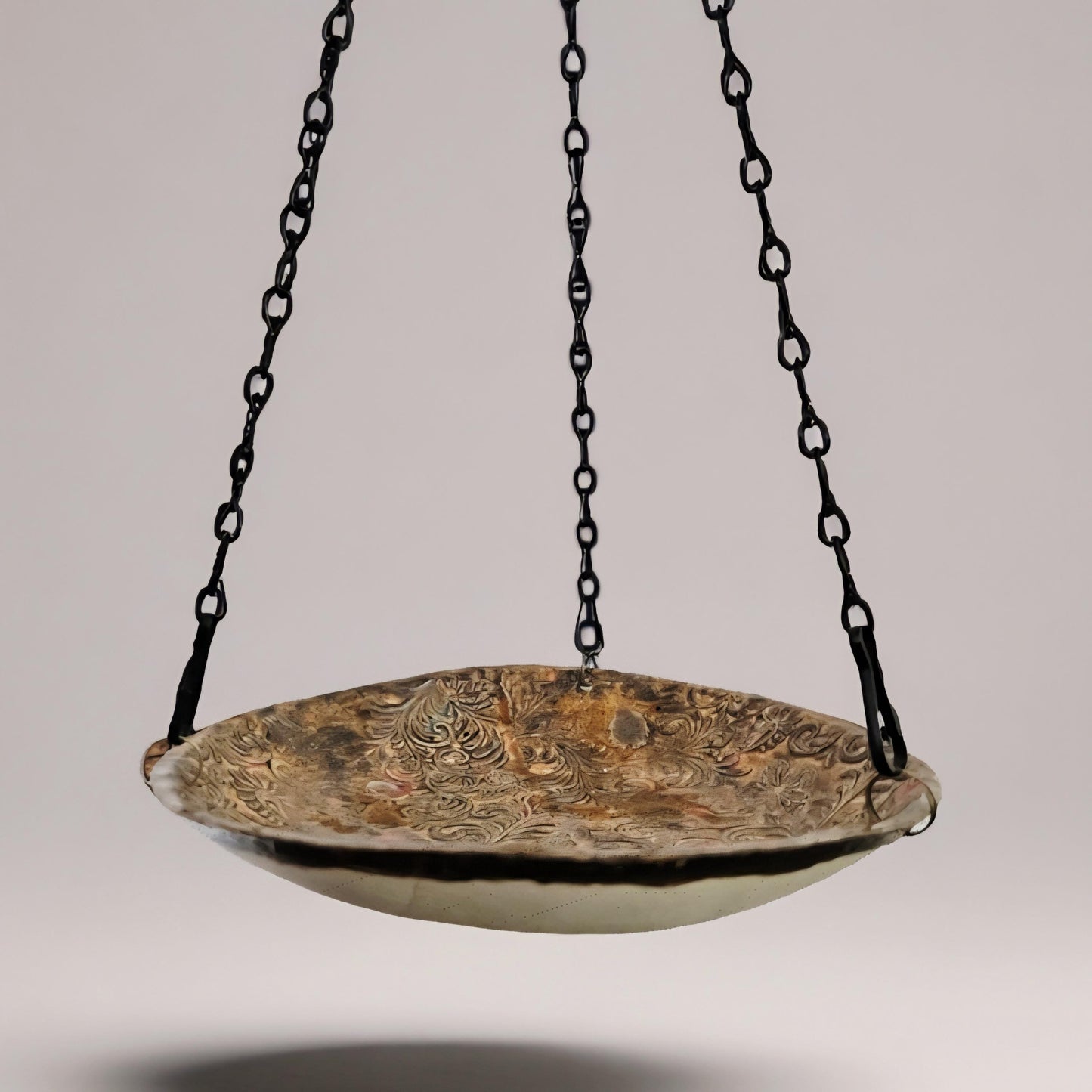 Handmade Ceramic Bird Bath • Brown-Gold with Rust Accents • Hanging with Single Hook • 19 cm