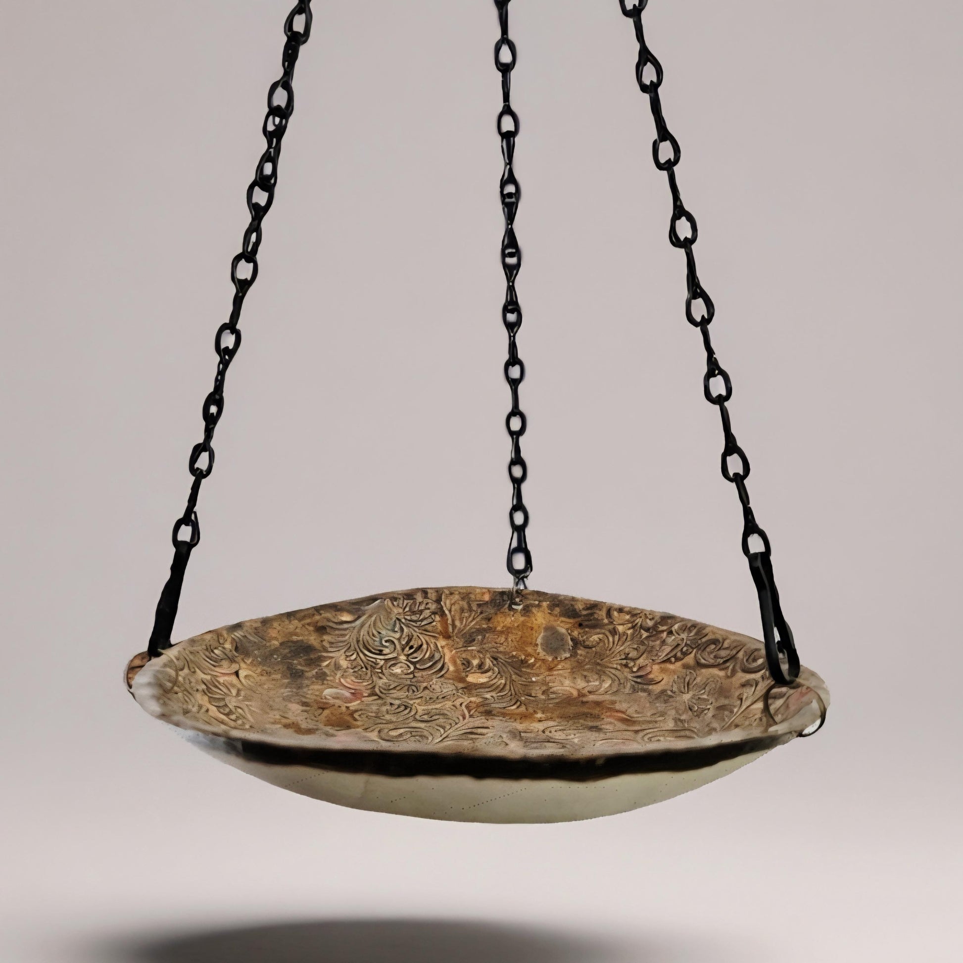 Handmade Ceramic Bird Bath • Brown-Gold with Rust Accents • Hanging with Single Hook • 19 cm