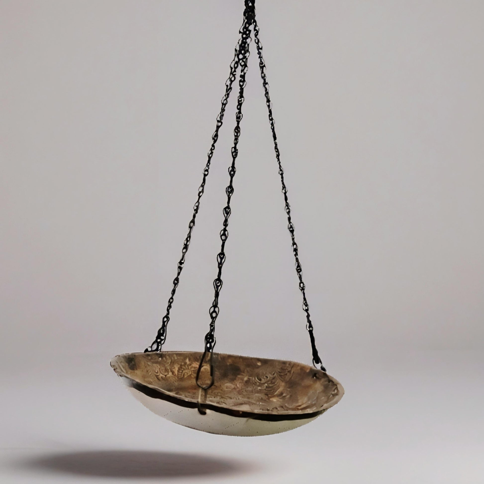 Handmade Ceramic Bird Bath • Brown-Gold with Rust Accents • Hanging with Single Hook • 19 cm