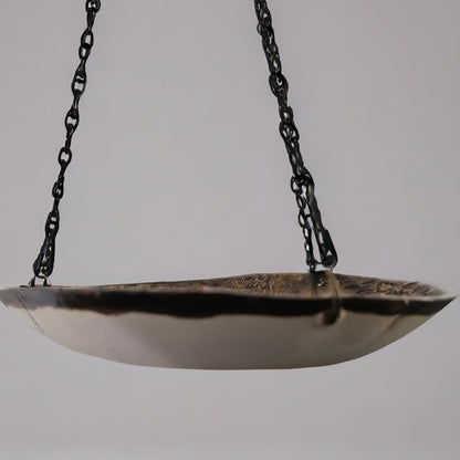 Handmade Ceramic Bird Bath • Brown-Gold with Rust Accents • Hanging with Single Hook • 19 cm