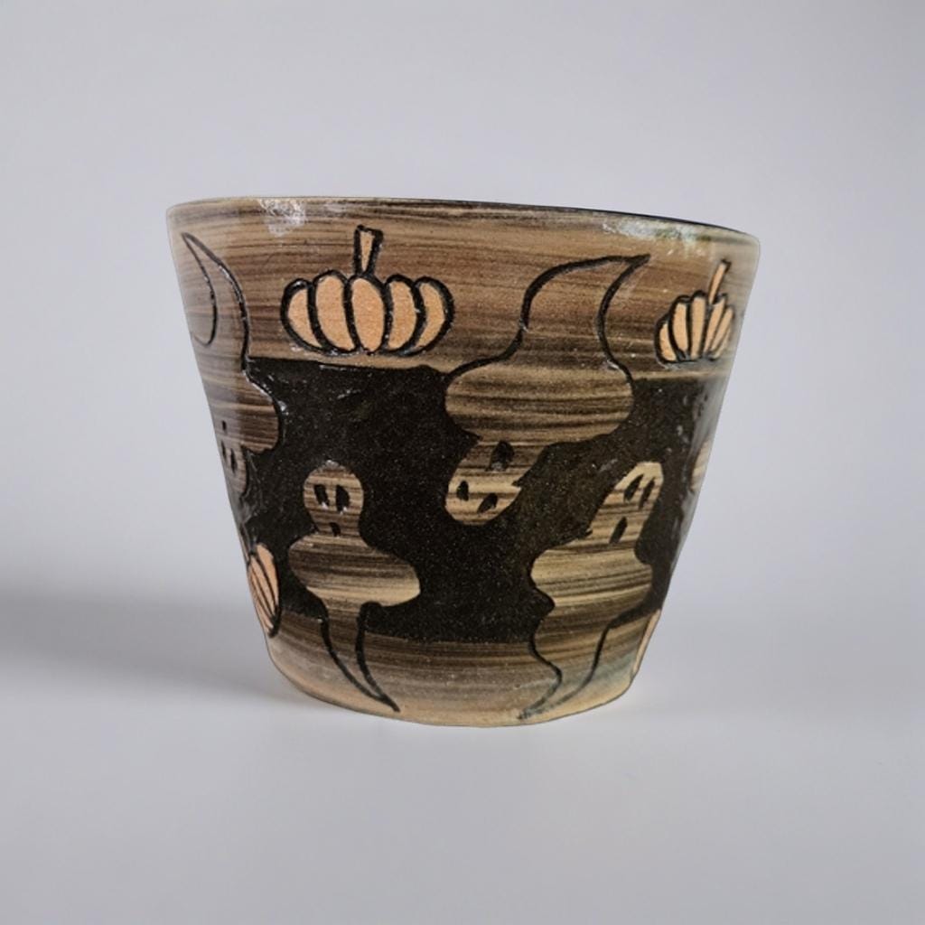 Haunted Pumpkin Planter – Spooky Whimsy Ceramic Pot, Ø 12 × 10 cm
