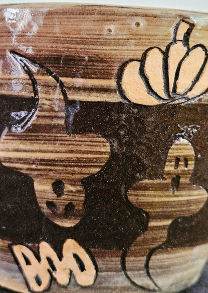 Haunted Pumpkin Planter – Spooky Whimsy Ceramic Pot, Ø 12 × 10 cm
