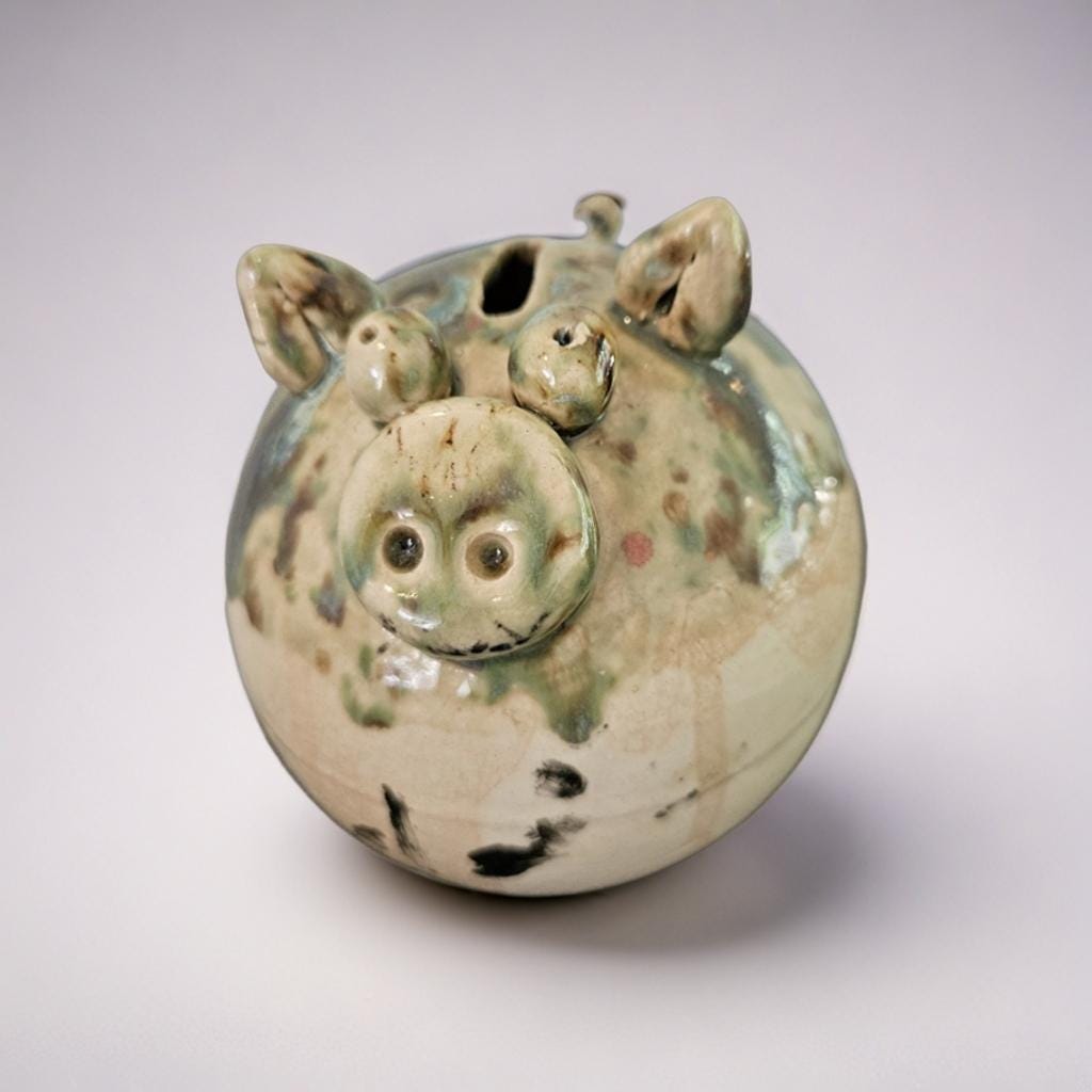 Quirky Ceramic Piggy Bank – Artisan Coin Keeper, Ø12×11 cm
