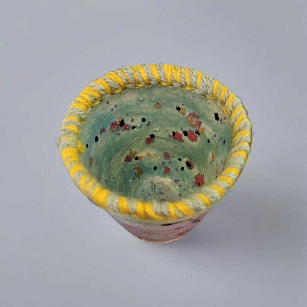 Crochet Rim Ceramic Planter – Playful Stitch-Touched Vessel, Ø6×7.5 cm