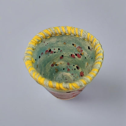 Crochet Rim Ceramic Planter – Playful Stitch-Touched Vessel, Ø6×7.5 cm
