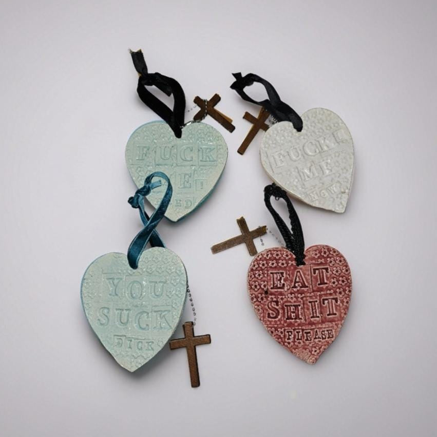 Not So Loving Heart Bag Charm – Profane Ceramic Accent, 8×7 cm