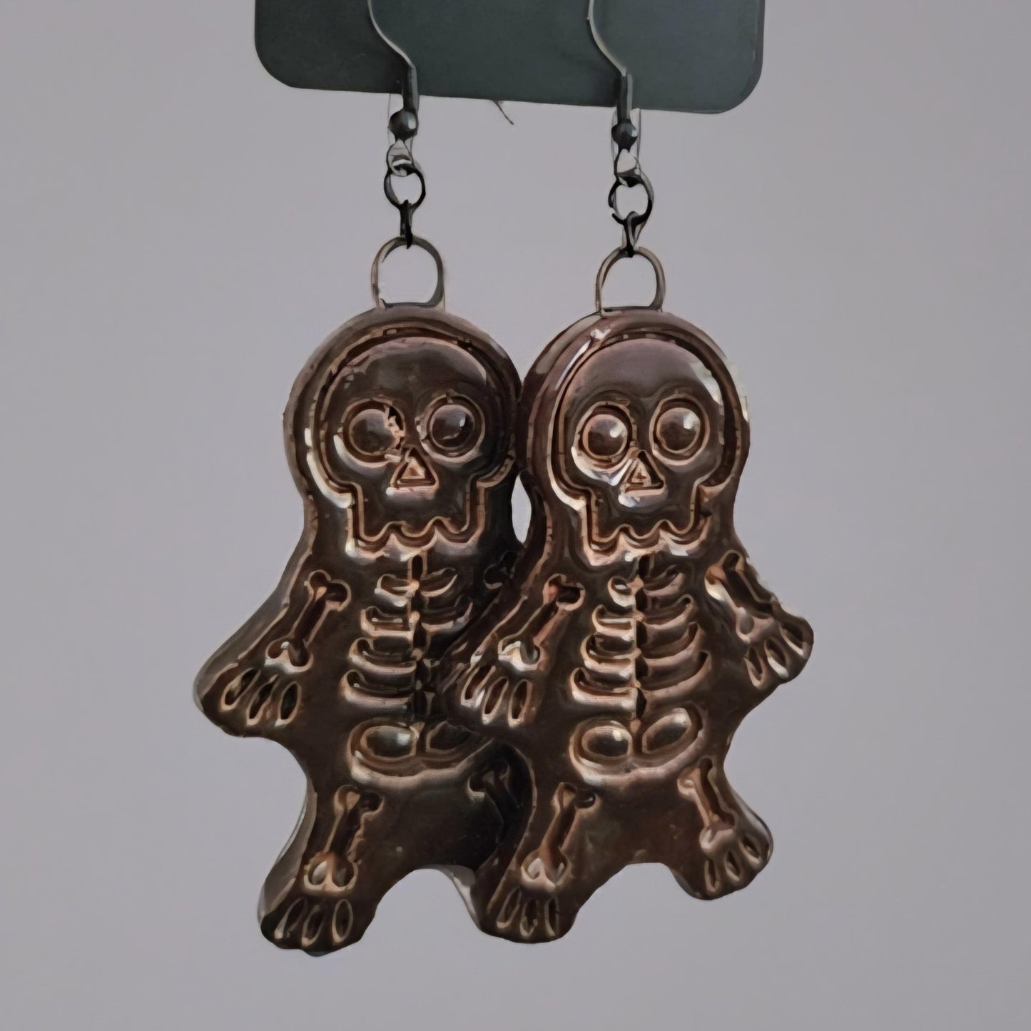 Spooky Scary Skeleton Earrings – Handmade Eerie Charms, 6×3 cm by Red Raven Pottery