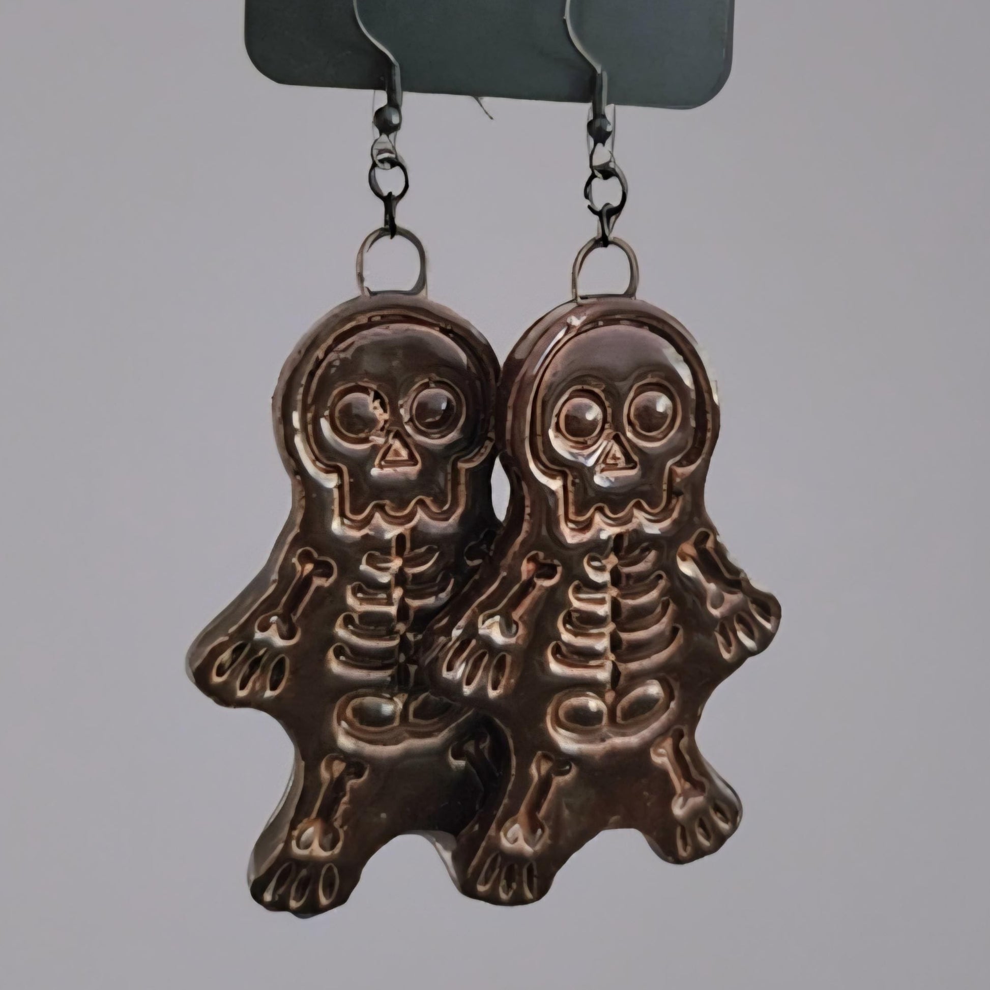 Spooky Scary Skeleton Earrings – Handmade Eerie Charms, 6×3 cm by Red Raven Pottery
