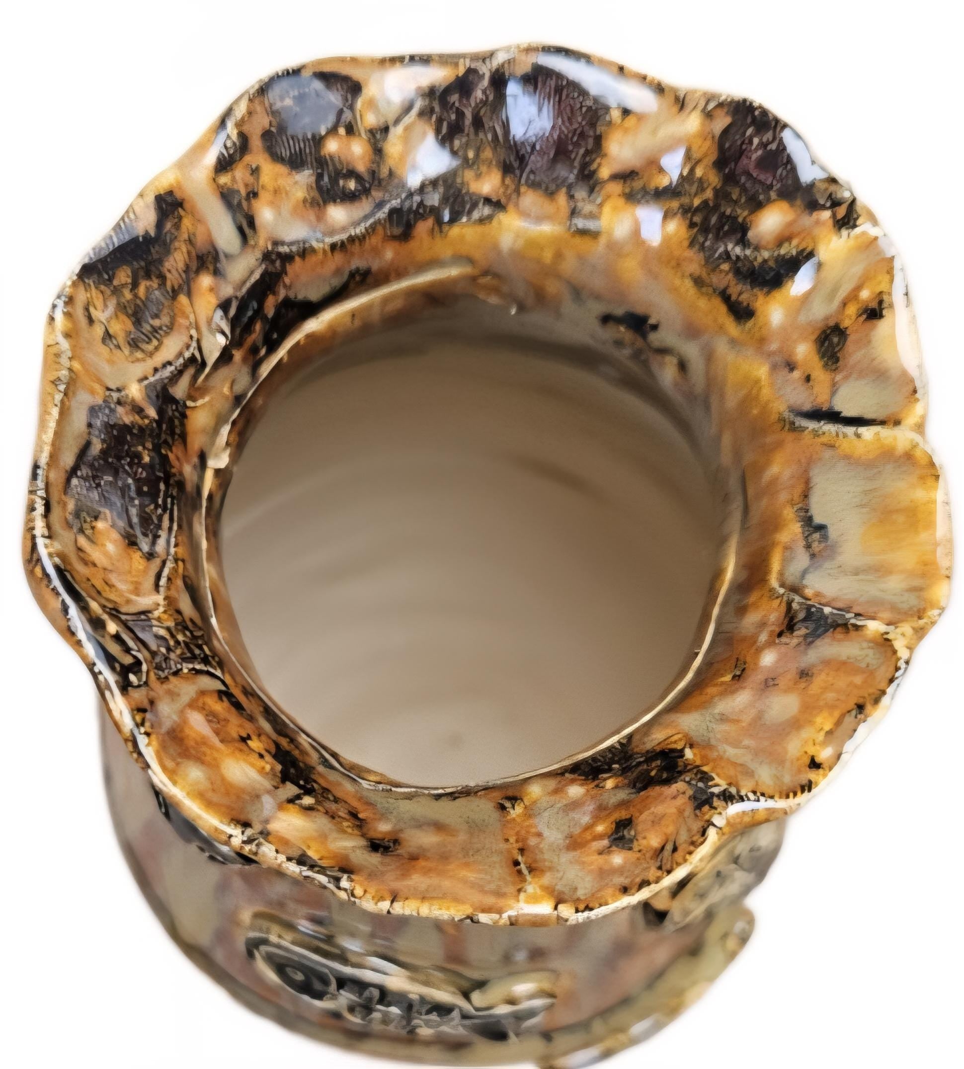 Earthfire Medium Ceramic Vase – Amber Glazed Fishbone Vessel, Ø11×20 cm by Red Raven Pottery