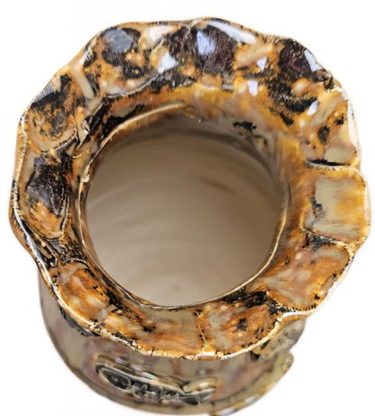 Earthfire Medium Ceramic Vase – Amber Glazed Fishbone Vessel, Ø11×20 cm by Red Raven Pottery