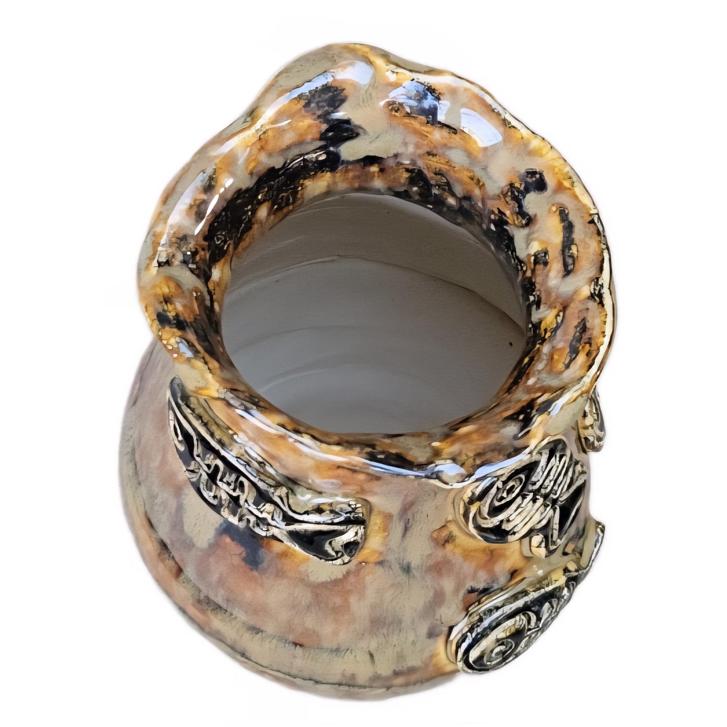 Earthfire Small Ceramic Vase – Amber Glazed Fishbone Vessel, Ø9×17 cm by Red Raven Pottery