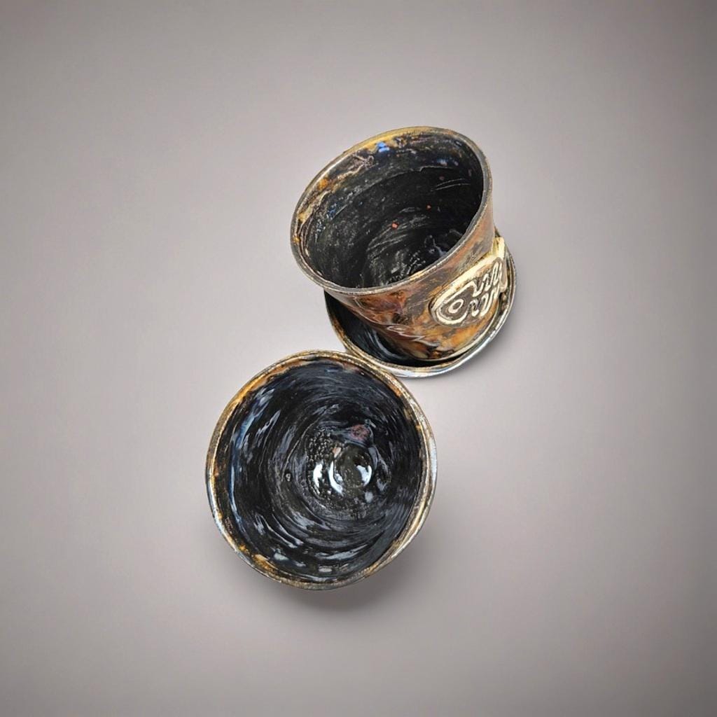 Earthfire & Fishbone Ceramic Minis – Set of 2 Shot & Succulent Jars, Ø5×6 cm by Red Raven Pottery