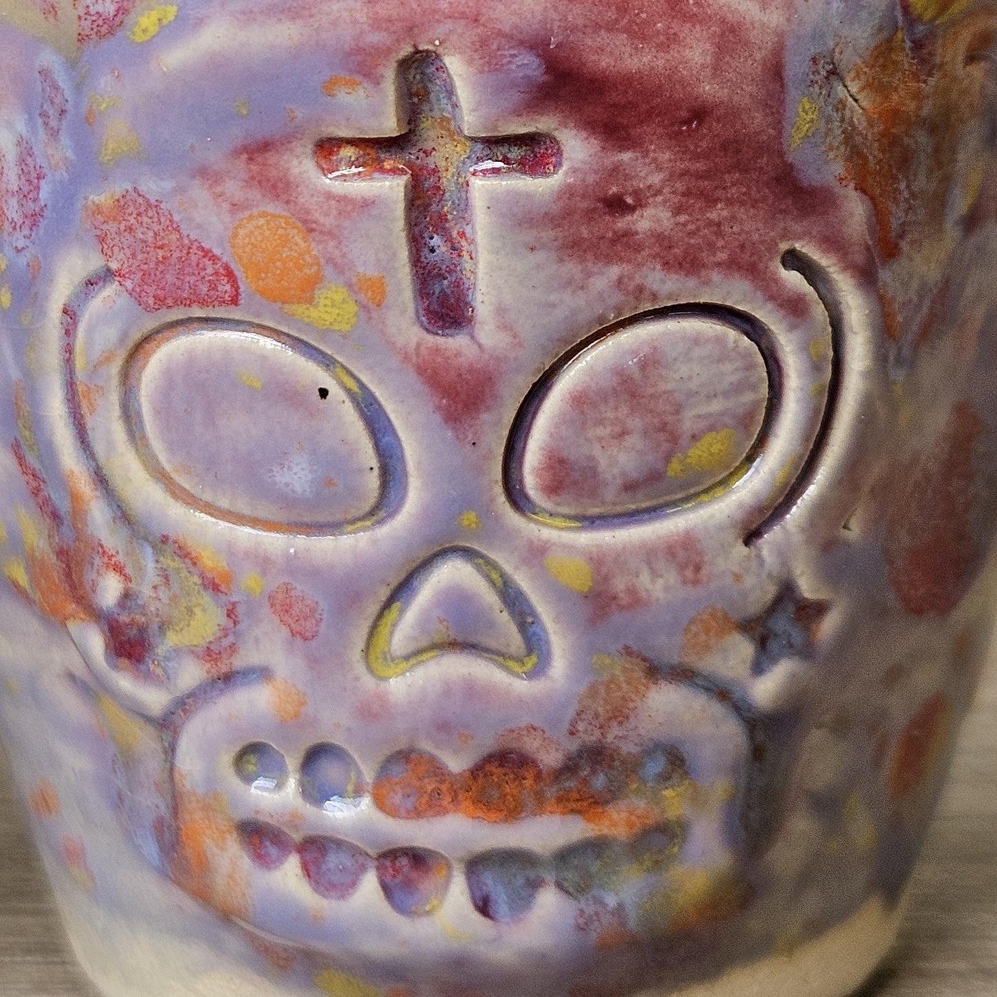 Sugar Skull Ceramic Mini Planters – Set of 2 Day of the Dead Succulent Pots, Ø7.5×7 cm by Red Raven Pottery