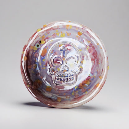 Sugar Skull Ceramic Mini Dish – Festive Macabre Trinket Keeper, Ø10×1.5 cm by Red Raven Pottery