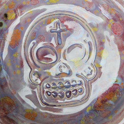 Sugar Skull Ceramic Mini Dish – Festive Macabre Trinket Keeper, Ø10×1.5 cm by Red Raven Pottery