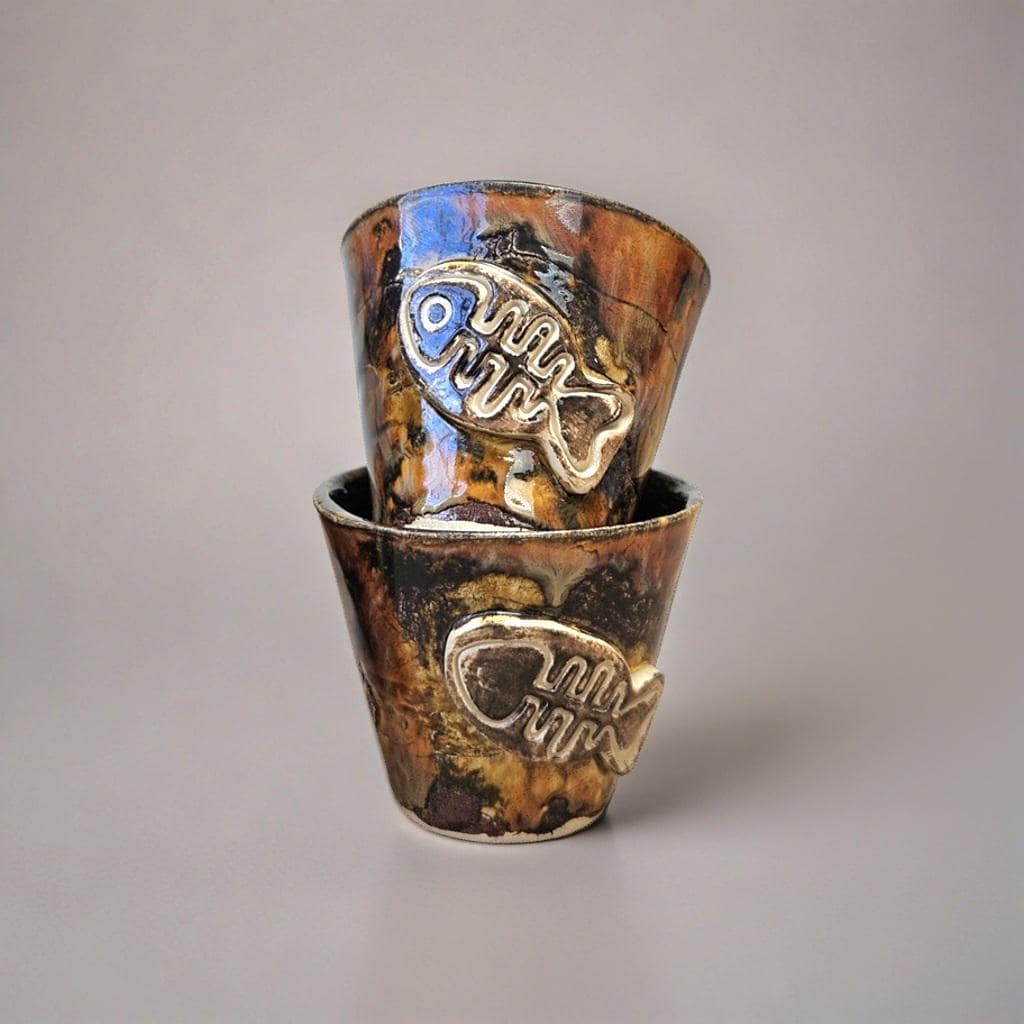 Earthfire & Fishbone Ceramic Minis – Set of 2 Shot & Succulent Jars, Ø5×6 cm by Red Raven Pottery