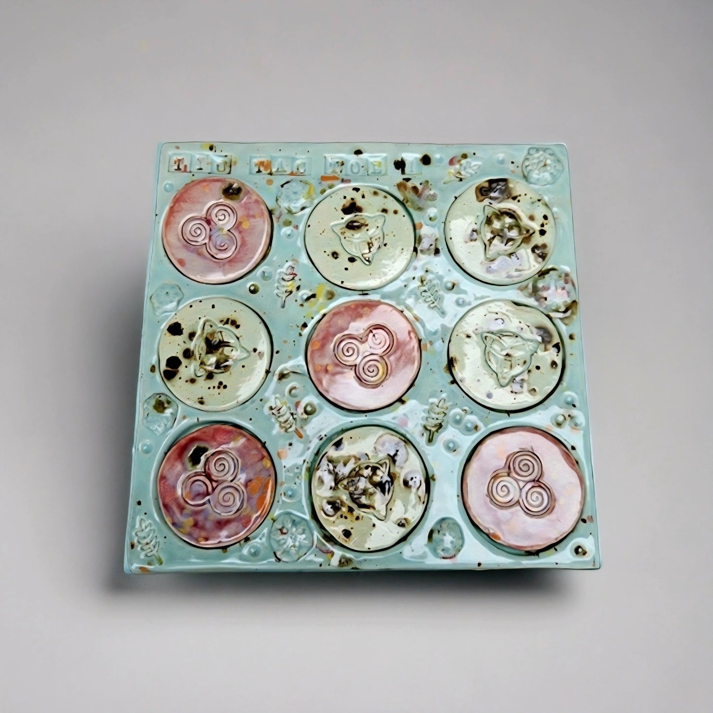 Twilight Circles Ceramic Tic Tac Toe Board – Handmade Ceramic Game Ritual, 18×18 cm by Red Raven Pottery