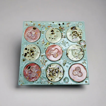 Twilight Circles Ceramic Tic Tac Toe Board – Handmade Ceramic Game Ritual, 18×18 cm by Red Raven Pottery