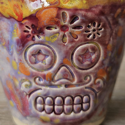 Sugar Skull Ceramic Mini Planters – Set of 2 Day of the Dead Succulent Pots, Ø7.5×7 cm by Red Raven Pottery