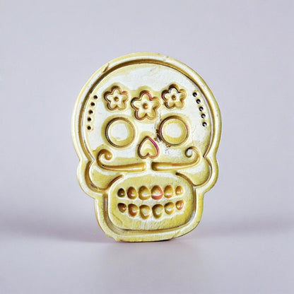 Golden Calavera Magnet – Sugar Skull Ornament, 4.5×5.5 cm, various designs by Red Raven Pottery
