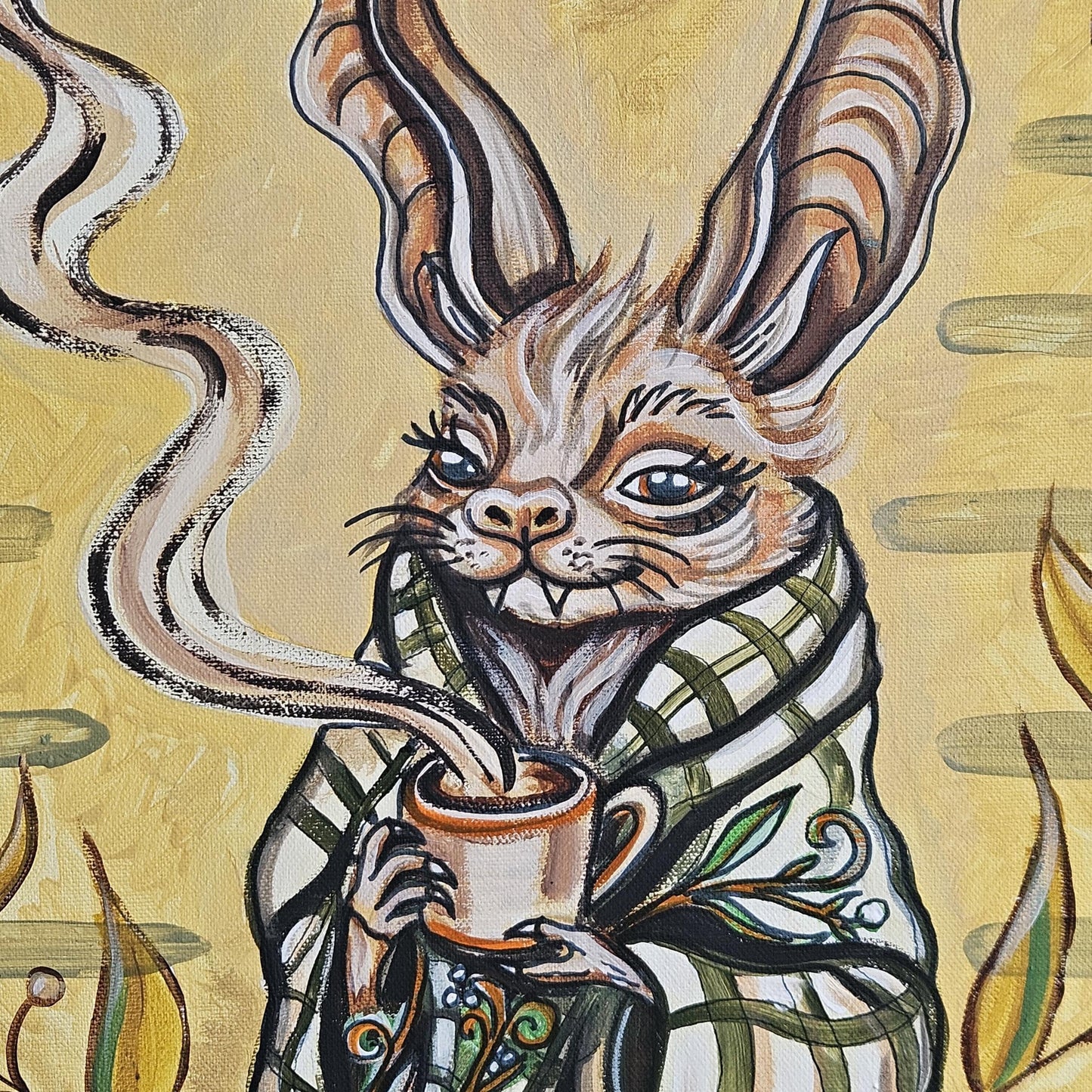 Morning Ritual- Original Gothic Bat Acrylic Painting - Whimsical Cozy Art