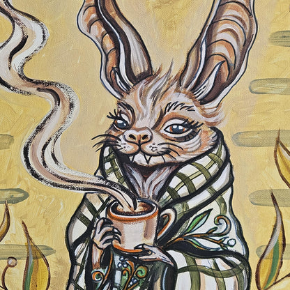 Morning Ritual- Original Gothic Bat Acrylic Painting - Whimsical Cozy Art