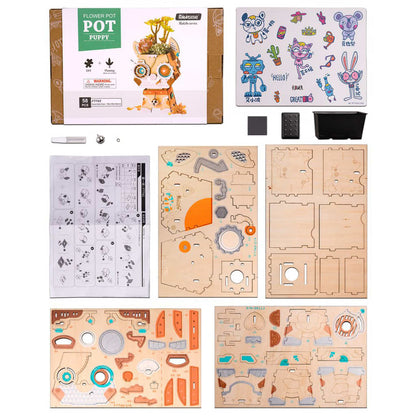 Woodland Guardian DIY Planter – Charming Puppy Succulent Pot, 58 Pieces by Robotime