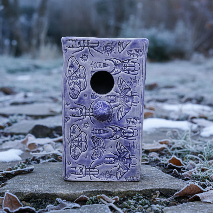 Insect Chorus Ceramic Birdhouse – Small Lives' Retreat, 10×8×17.5 cm by Red Raven Pottery