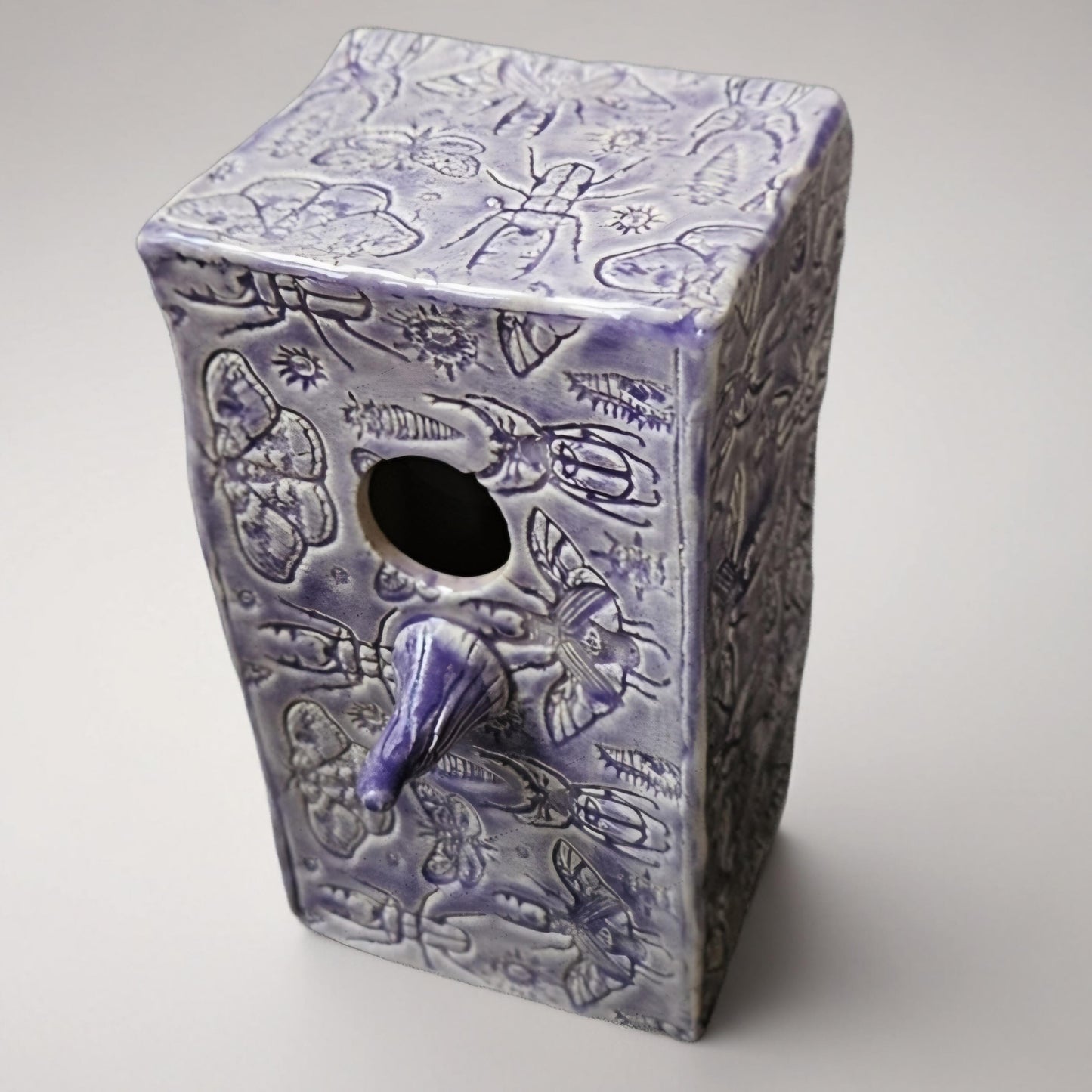 Insect Chorus Ceramic Birdhouse – Small Lives' Retreat, 10×8×17.5 cm by Red Raven Pottery