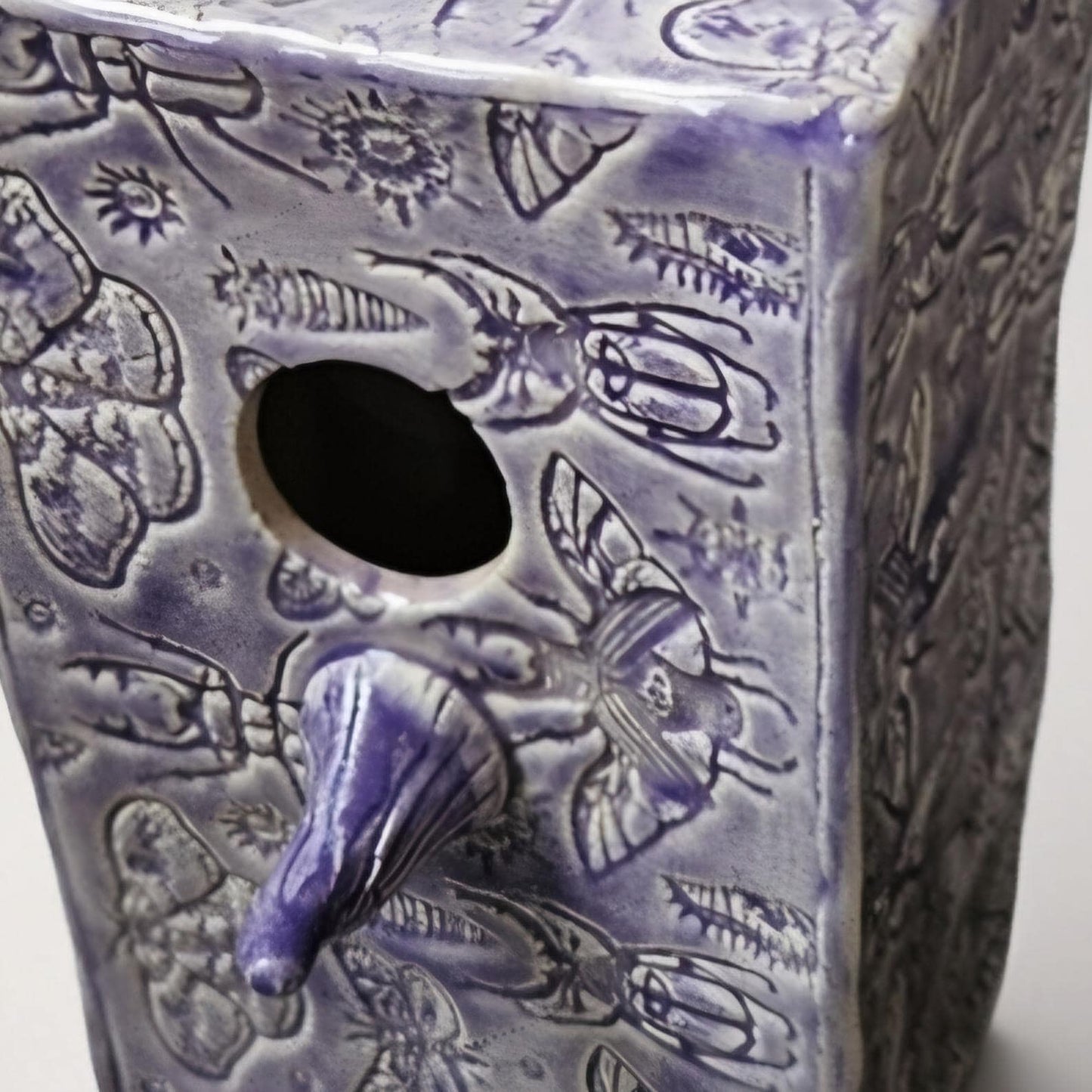 Insect Chorus Ceramic Birdhouse – Small Lives' Retreat, 10×8×17.5 cm by Red Raven Pottery
