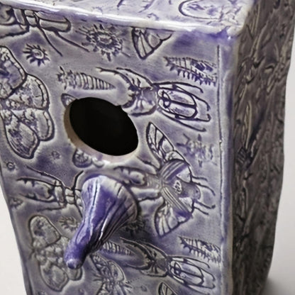 Insect Chorus Ceramic Birdhouse – Small Lives' Retreat, 10×8×17.5 cm by Red Raven Pottery
