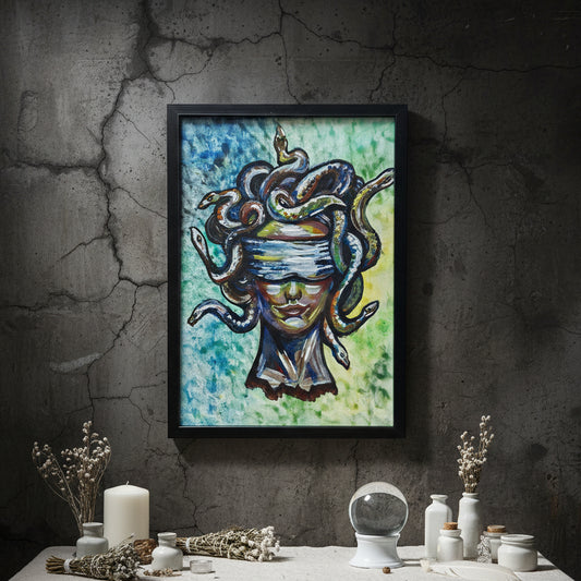 Internal Gaze Medusa Painting – Hand-Painted Original Artwork 35×26 cm by Hook & Hex