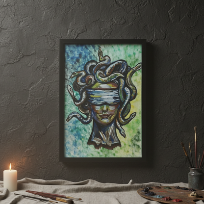 Internal Gaze Original Acrylic Painting – Medusa Wall Art, 35×26 cm by Hook & Hex
