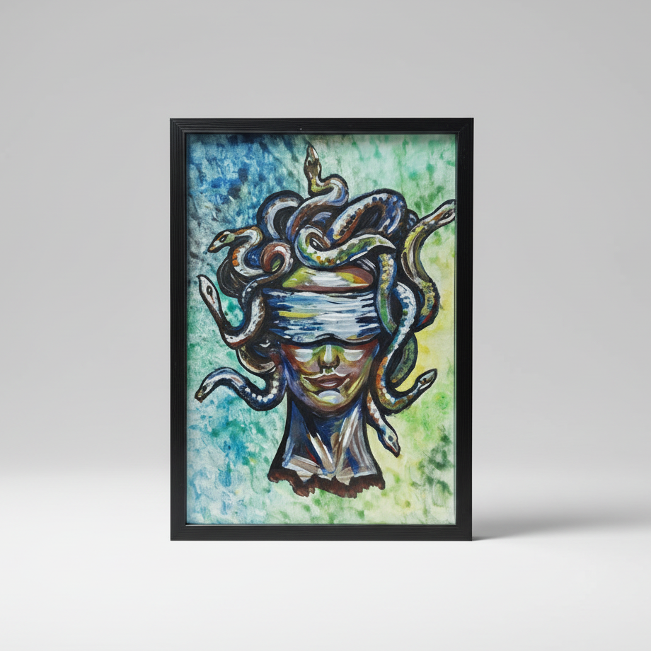 Internal Gaze Original Acrylic Painting – Medusa Wall Art, 35×26 cm by Hook & Hex